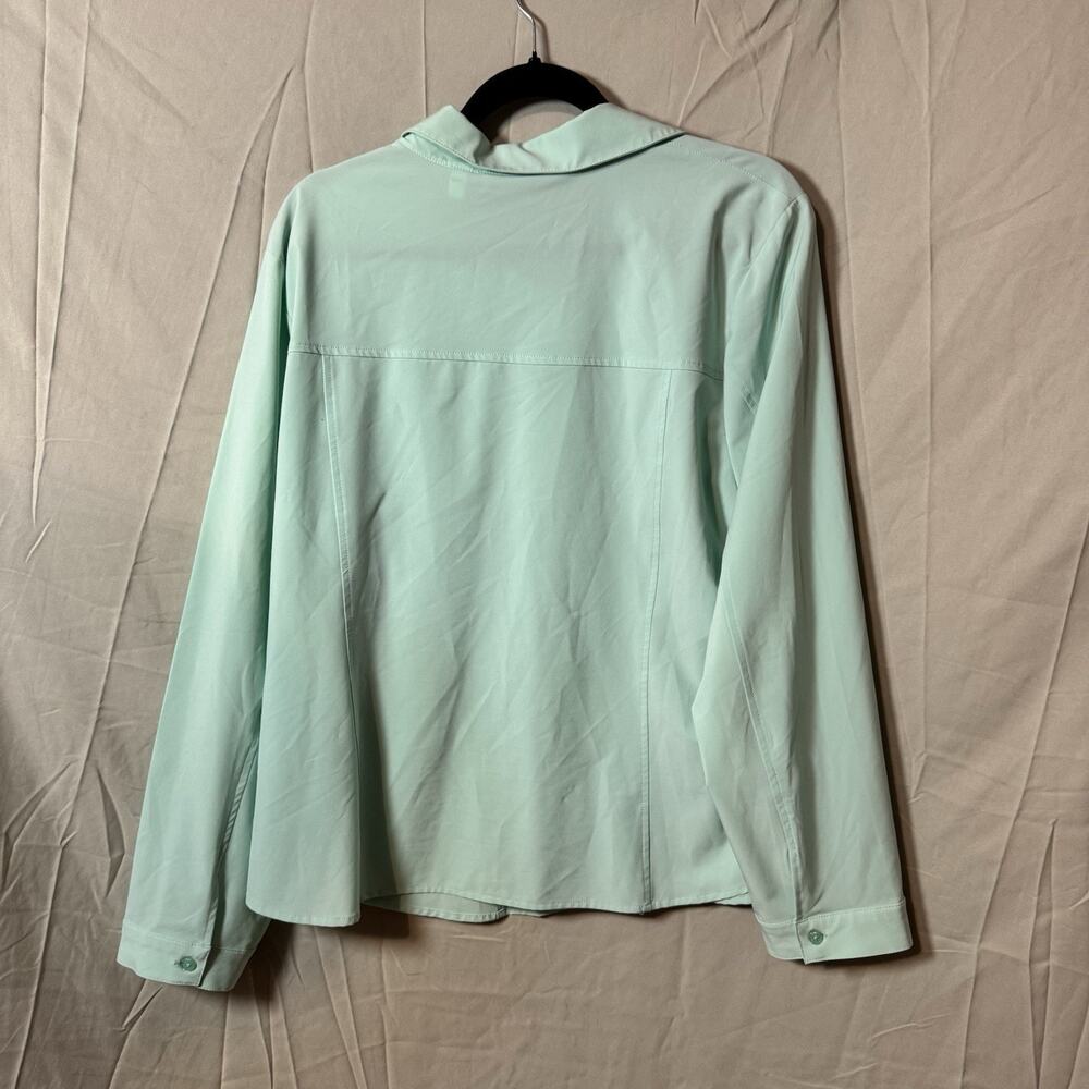 Chicos Blouse Womens 3 Light Teal Collared Button Up Long Sleeve Two Pocket Top - Picture 2 of 4